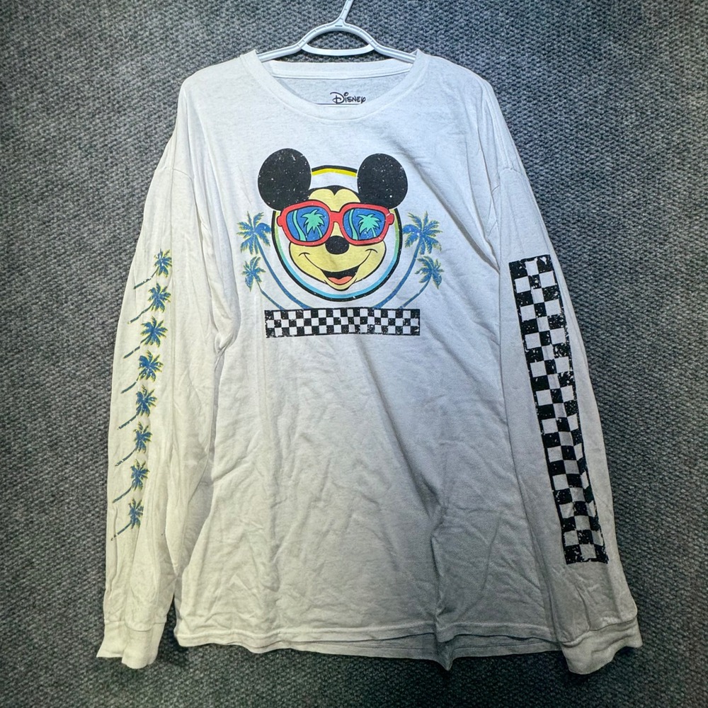 Disney Mickey Mouse Tropical Sunglasses White Long Sleeve Graphic Tee XL